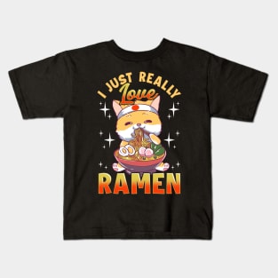 Kawaii Cat I Just Really Love Ramen Anime Kitty Kids T-Shirt